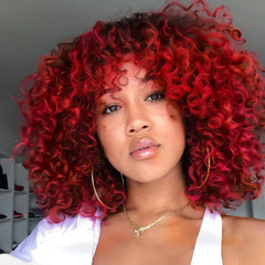 Sabosi Red Afro Curly Wigs 70s Kinky Wigs for Black Women Synthetic Afro Curly Wigs for Women