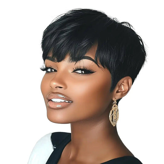 DOcute Short Wigs Pixie Cut Wigs For Black Women Natural Black Short Wigs for Black Women Straight Wave Pixie Wigs Synthetic Black Women Wigs(Black-5")