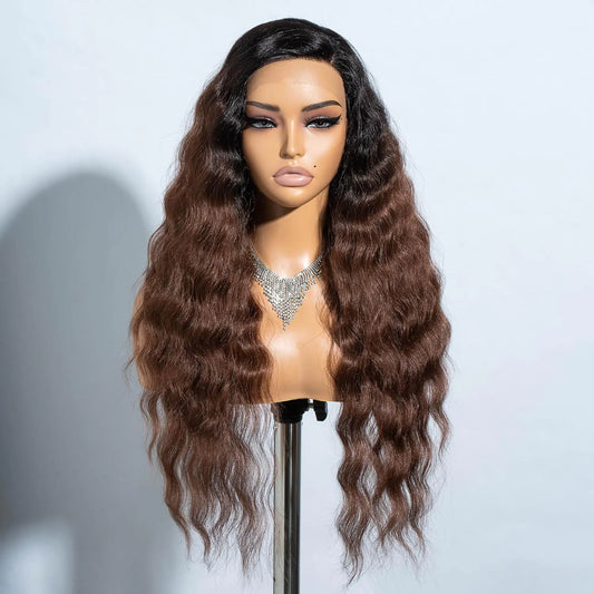 Joedir Lace Front Wigs 28" Long Curly Wavy Ombre Brown Hight Temperature Synthetic Wigs For Black Women 130% Density Wigs