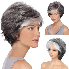 Liyouda Short Gray Pixie Cut Wigs Salt and Pepper Wigs for Black Women Natural looking Grandma Wig Old Lady Wigs for Older Women Grey Short Synthetic Hair Replacement Wigs