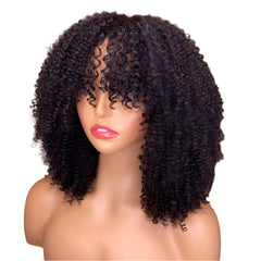 Kinky Curly Human Hair Wigs With Bangs
