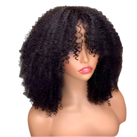 Kinky Curly Human Hair Wigs With Bangs