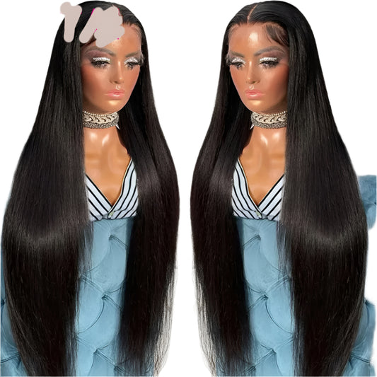 Real Human Hair Lace Wig Set Straight Hair Black Medium Length