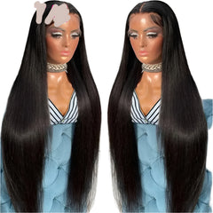 Real Human Hair Lace Wig Set Straight Hair Black Medium Length