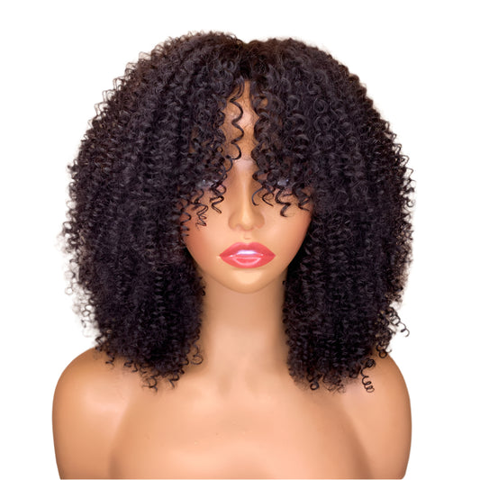 Kinky Curly Human Hair Wigs With Bangs