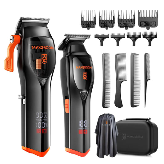 MAXGROOM Professional Hair Clippers for Men – Premium Barber Clippers & Trimmer Set with Maglev Motor 9000RPM DLC Blades Cordless Ergonomic Design Luxury Packaging & Hard Travel Case