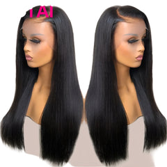 Real Human Hair Lace Wig Set Straight Hair Black Medium Length