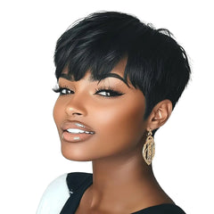 DOcute Short Wigs Pixie Cut Wigs For Black Women Natural Black Short Wigs for Black Women Straight Wave Pixie Wigs Synthetic Black Women Wigs(Black-5")
